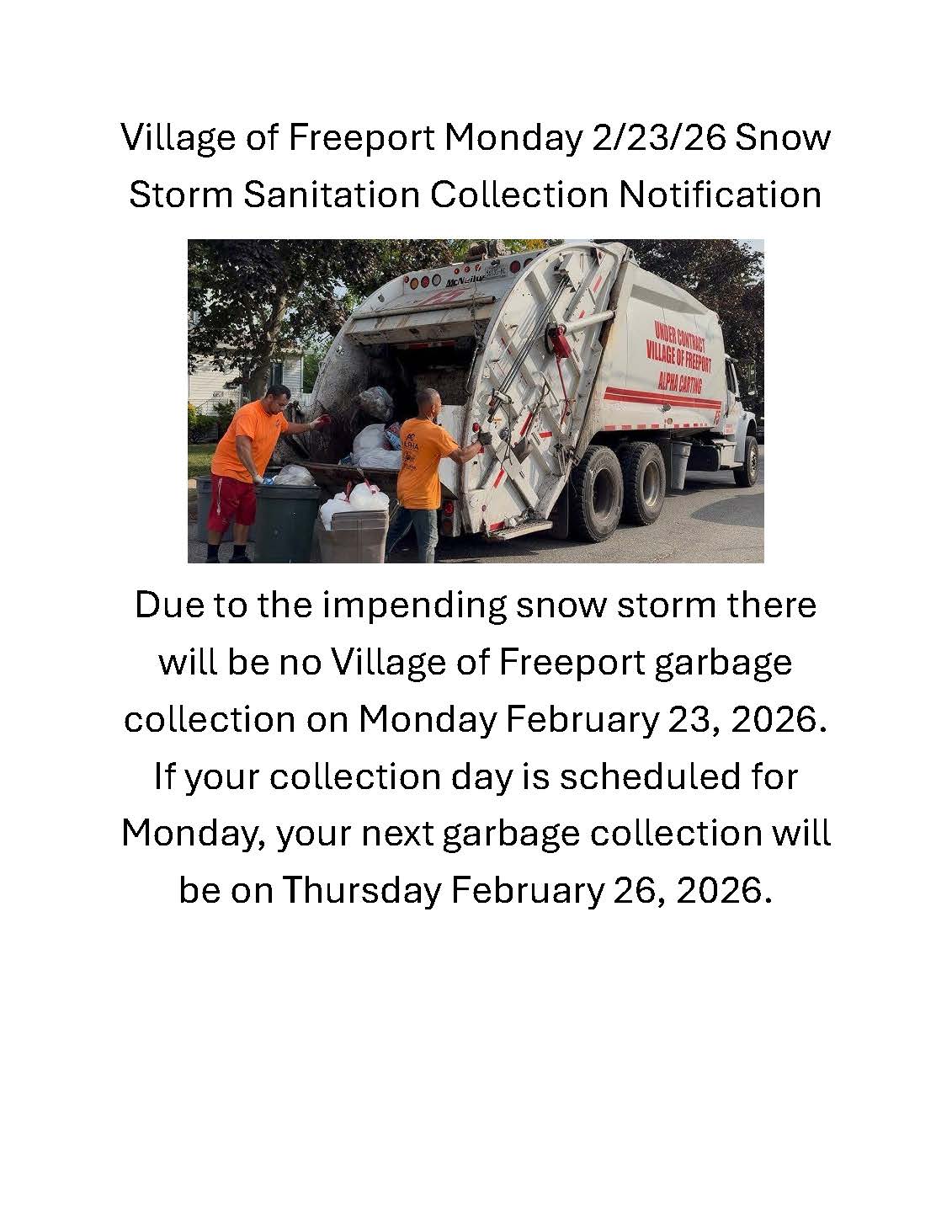 Monday Sanitation Collection Notification Change